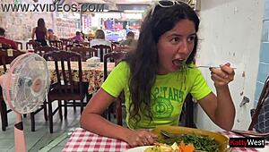 Katty West Flashes Wet Pussy in Public Asian Cafe