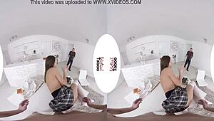 virtual home lesson with two dicks on shaved pussy