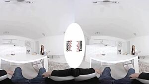 virtual home lesson with two dicks on shaved pussy