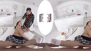 virtual home lesson with two dicks on shaved pussy