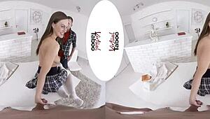 virtual home lesson with two dicks on shaved pussy