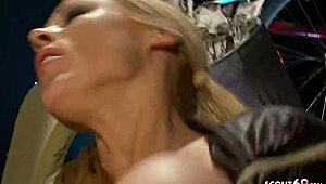 Rough cosplay play unfolds as big boobs milf Cindy Behr dons a police uniform for an intense scene.