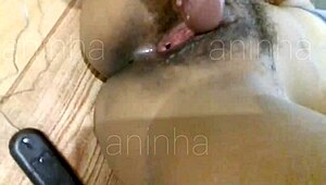 Ebony Babe Pounds Tight Pussy with Dildo