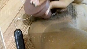 Ebony Babe Pounds Tight Pussy with Dildo