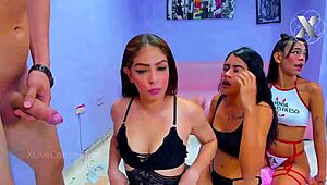 Wow, this blonde's throat is getting fucked hard! Her friends can't wait to suck that cock!