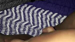 Brunette woman relaxing and touching herself gently