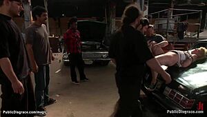 blond chick deep throat fucked in public, no shame here