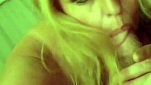 Amateur wife gives intense blowjob with big tits.