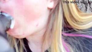 Blonde BBW Gives Super Head To Big Black Cock Outside