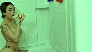 Super busty Kat Dior indulges in solo pleasure with a big dildo.