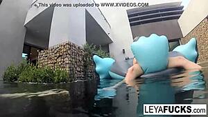 Leya and Lynn indulge in a lesbian romp by the pool
