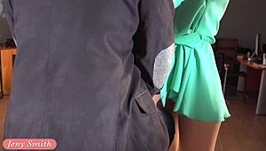 Hair Dresser Tease in Seamless Tights. Jeny Smith Gets Her Pussy Touched by a Guy!