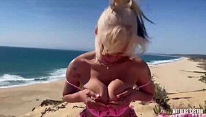 just banged this busty young blonde bareback on the beach