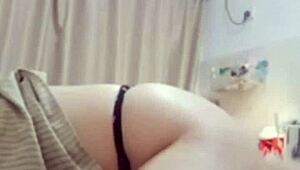 asian babe tries wild doggystyle with girlfriend, feet teasing bare cock