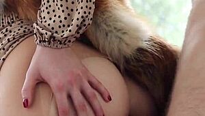 redhead in leather gloves got her tight ass pounded!