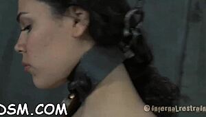 Flirty brunette babe teases with her cute smile