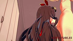 Genshin Impact Hentai - Amber Handjob Blowjob Boobjob And Fucked With Cum