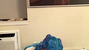 Hazelnutxxx in Halloween Cosplay Reveals Shaved Pussy Secret with Blue Hair