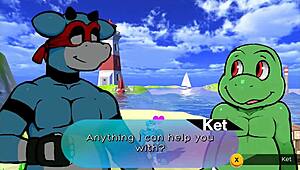 Hot Footjob and Endless Cumshot on Beach with Friend in Gay Hentai Game