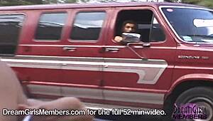 hot latina flashes boobs while driving down highway