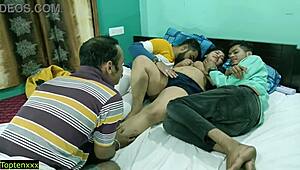 three boyfriends banging cheating girlfriend in wild hindi foursome action.