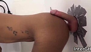sexy ebony teen sucks white cock through gloryhole