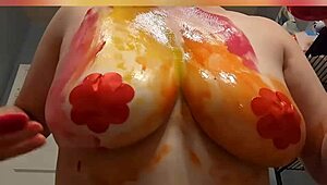 Smashing Paint All Over My Big Natural Boobs