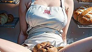 Blonde Baker Flashing Pussy!