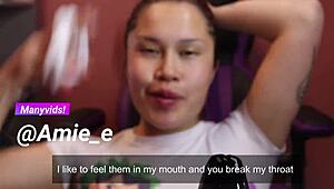 Slut performs extreme deepthroat while fearing watchers.