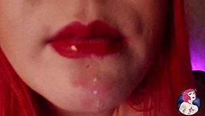 Boobies Play with Toy Sucking and Spit Dripping in Wild Fat Redhead Action