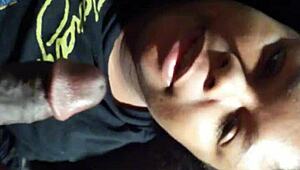 Early morning chewy sucking black cock.