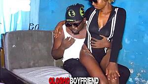 Amateur ebony teen girlfriend fucks on a chair.