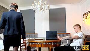 tutor4k mature teacher skips books to drill student in sex.