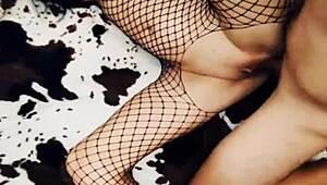 Hot fuck with MILF wife in mesh lingerie gets anal POV.