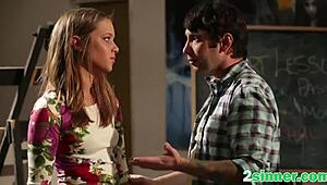 Wow! Blonde teen banged by horny teacher with long dong in wild group action!