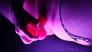 I'm cumming all over my pink dildo while wearing stockings