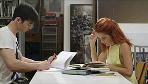 Redhead Student Gets Wild Fucking in Study Room with Guy