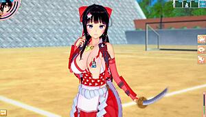 I massaged big tits of busty shrine maiden swordsman kai