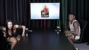 Measuring the hot brunette's ass size - sheer lingerie tease