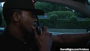 ebony yasmine de leon skillfully blows rome major before riding him hard in a steamy italian threesome