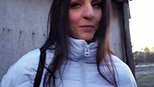 public agent slams sexy brunette hard and fast in a basement hideout.