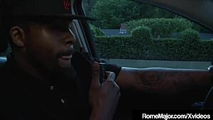 ebony yasmine de leon skillfully blows rome major before riding him hard in a steamy italian threesome