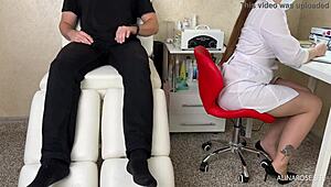 Sexy nurse in pantyhose rides dick during kinky exam