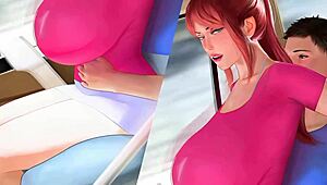 胸部弹跳，姐姐在动漫Hentai游戏中猛骑