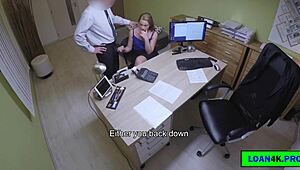 young brunette pays off her debt with tight pussy