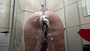 Big Ass Milf in Soapy Foam Washes and Masturbates in Shower