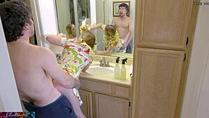 Fucking Stepmom Hard While She Cleans Bathroom