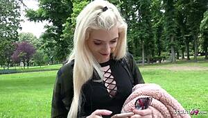German scout, can this skinny college teen handle a real public pickup fuck?