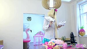 Sweety Plum Cosplay Blonde Licks Shoes for Anal Ravaging