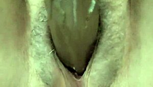 Amateur Strokes Hairy Pussy with Big Black Dildo to Cum